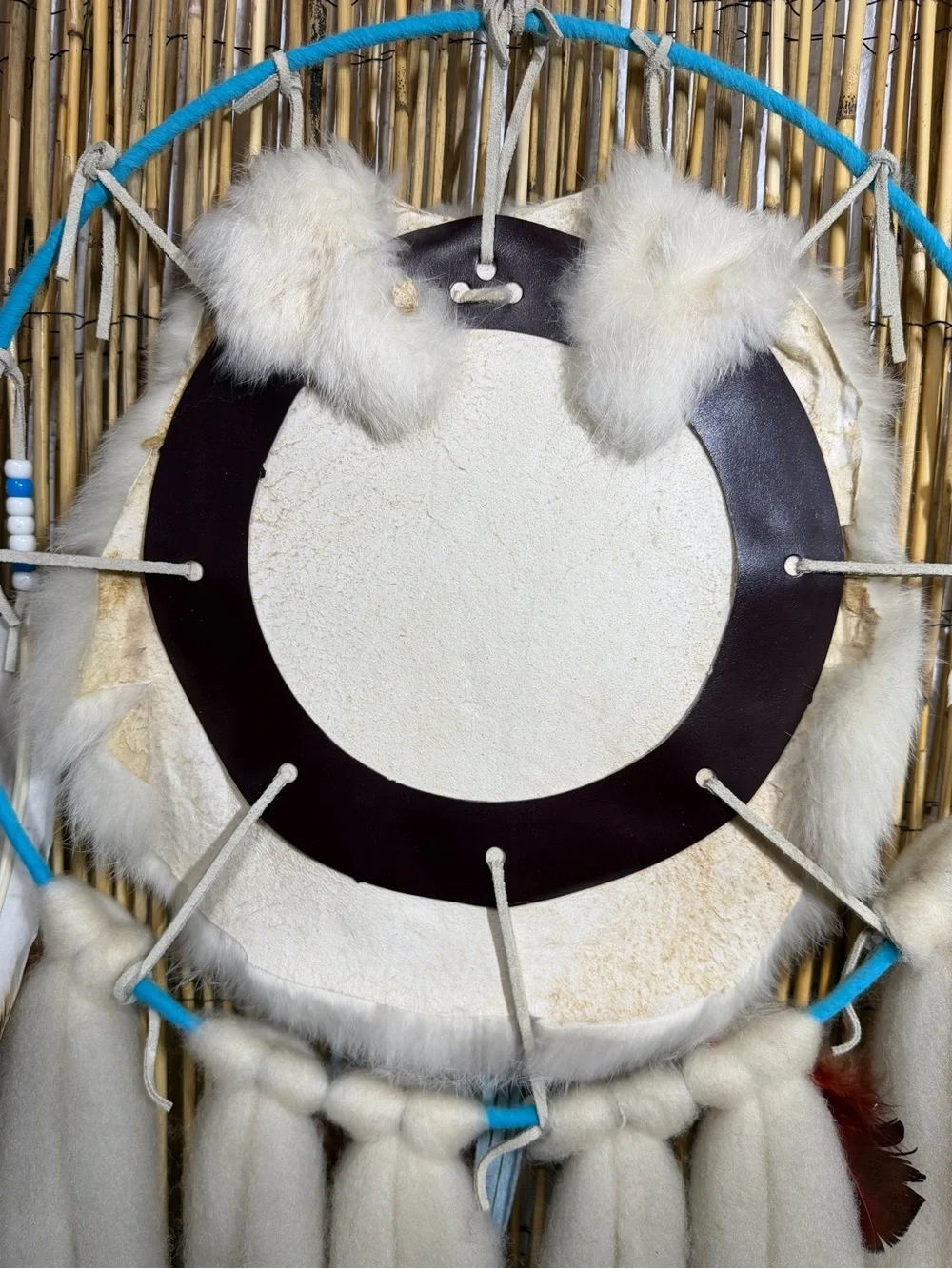 Vintage Large Native American Mandella Dream Catcher, Wool and Rabbit